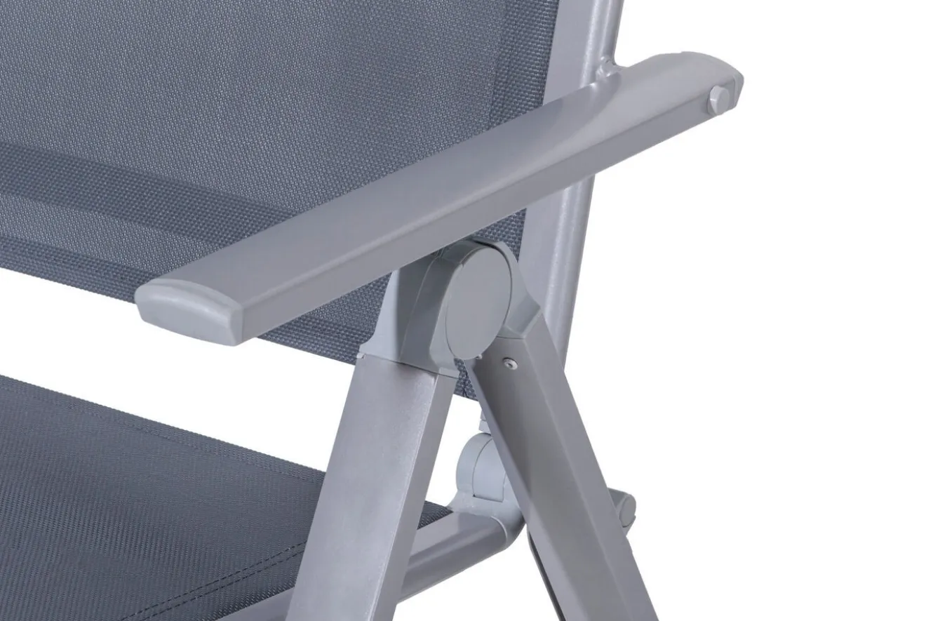 OUTFLEXX Premium Garten-Essgruppe, silber/grau, Alu/Textilene, Ausziehtisch 180/240 x 100 cm, 4 Stapel-, 2 Klappstühle