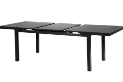 OUTFLEXX Premium Garten-Essgruppe, 6 Personen, ausziehbar, 180-240cm, Alu/Glas/Teak, Stapelsessel