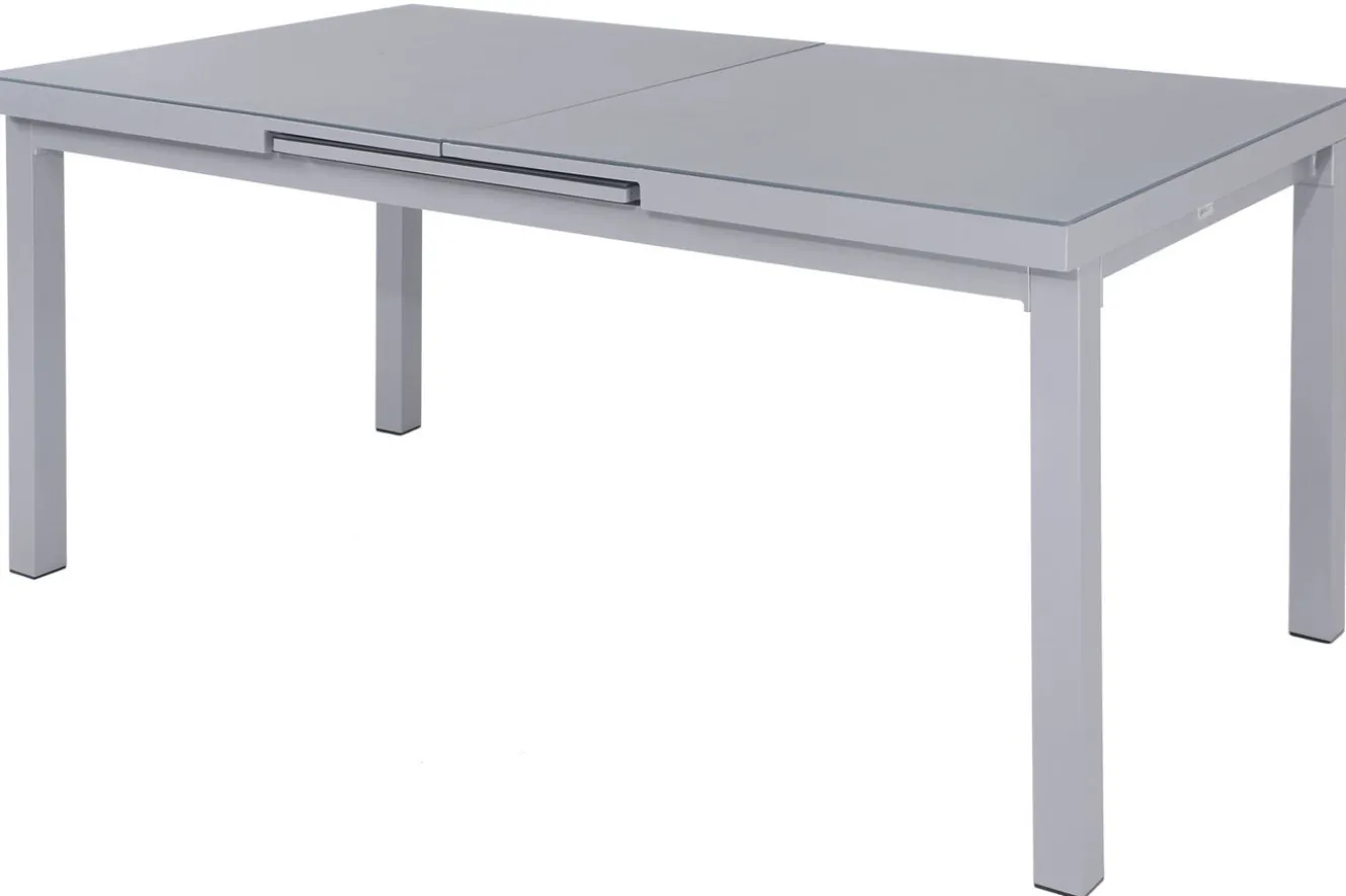 OUTFLEXX Premium Garten-Essgruppe, silber/anthrazit, Alu/Textilene, Ausziehtisch 180/240 x 100 cm, 6 Klappstühle