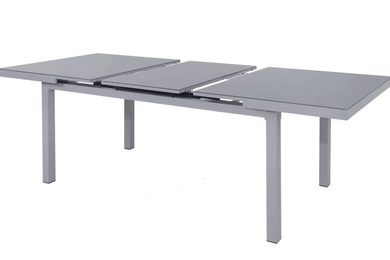OUTFLEXX Premium Garten-Essgruppe, silber/anthrazit, Alu/Textilene, Ausziehtisch 180/240 x 100 cm, 6 Klappstühle