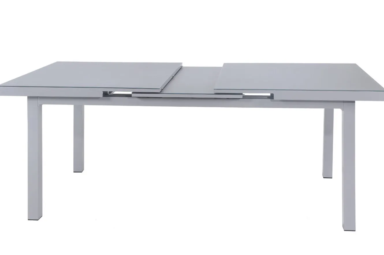 OUTFLEXX Premium Garten-Essgruppe, silber/anthrazit, Alu/Textilene, Ausziehtisch 180/240 x 100 cm, 6 Klappstühle