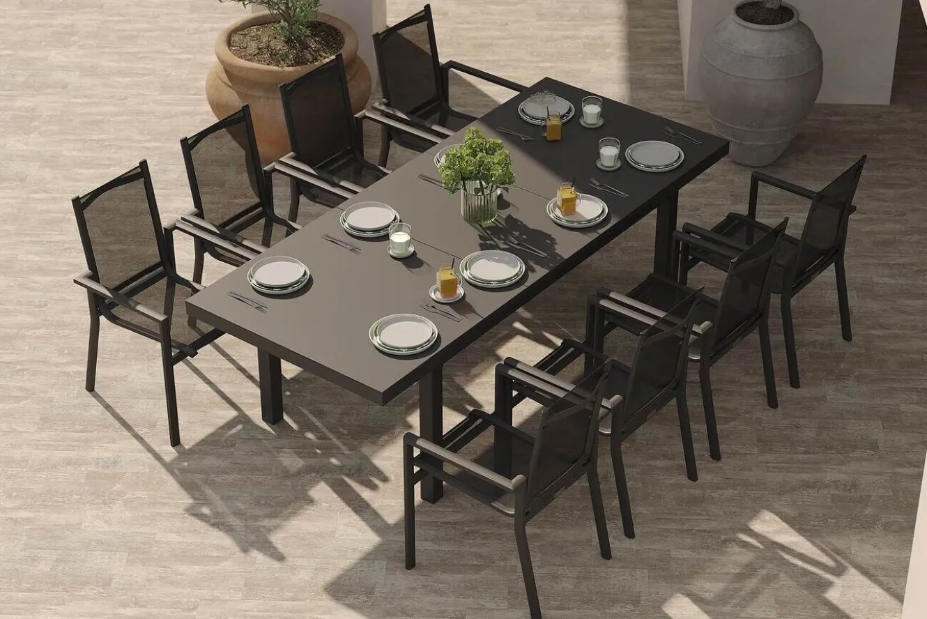 OUTFLEXX Premium Garten-Essgruppe, 8 Personen, ausziehbar, 180-240cm, Alu/Textilene