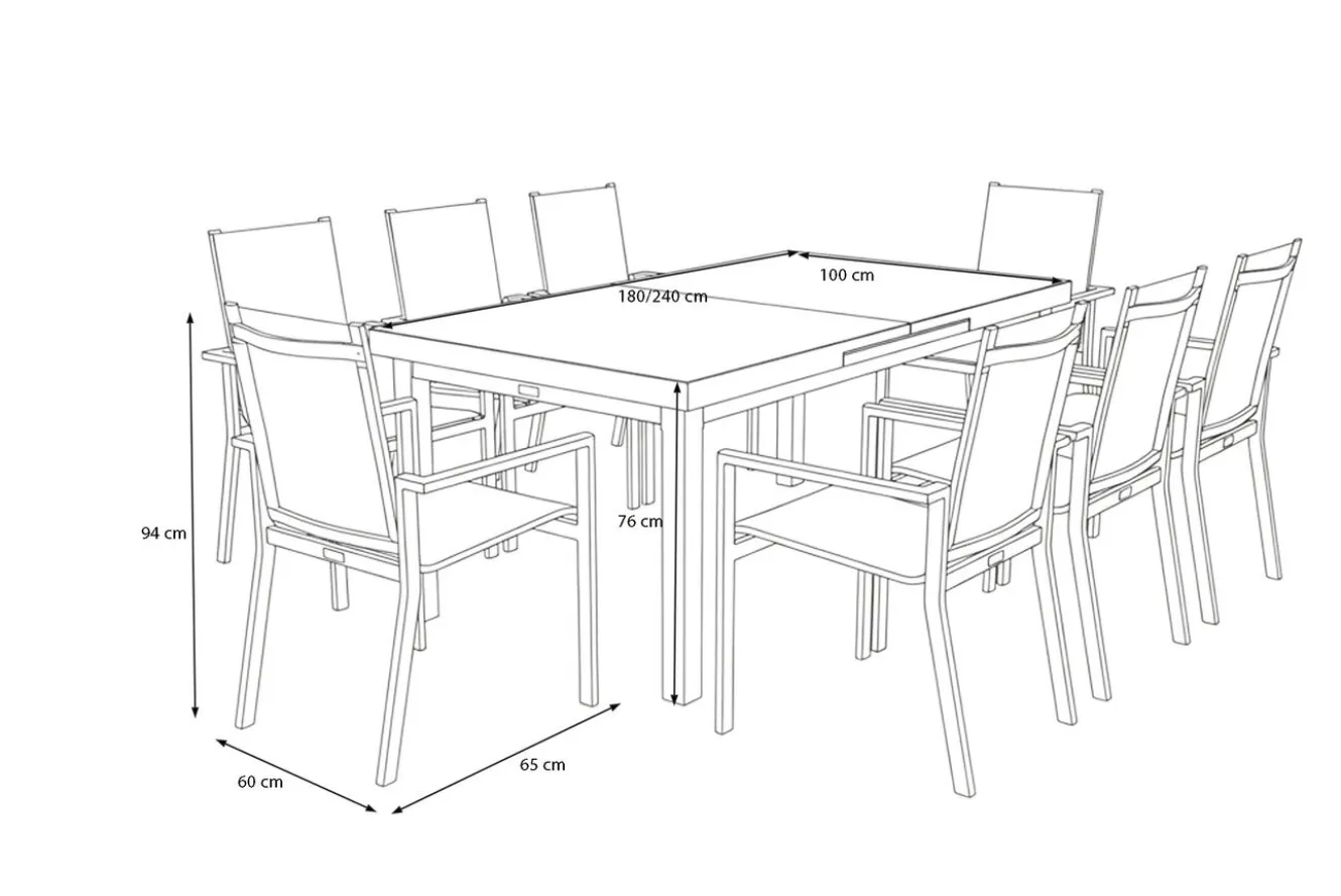 OUTFLEXX Premium Garten-Essgruppe, 8 Personen, ausziehbar, 180-240cm, Alu/Textilene