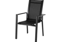OUTFLEXX Premium Garten-Essgruppe, anthrazit matt/schwarz, Alu/Spraystone/Textilene, Tisch 160/260 x 100 cm, ausziehbar, 6 Stapelsessel