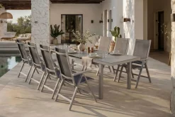 OUTFLEXX Premium Garten-Essgruppe, silber/grau, Alu/Textilene, Ausziehtisch 180/240 x 100 cm, 8 Klappstühle