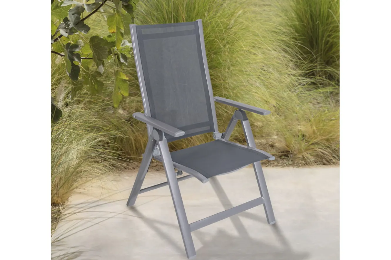 OUTFLEXX Premium Garten-Essgruppe, silber/grau, Alu/Textilene, Ausziehtisch 180/240 x 100 cm, 8 Klappstühle