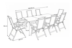 OUTFLEXX Premium Garten-Essgruppe, silber/grau, Alu/Textilene, Ausziehtisch 180/240 x 100 cm, 8 Klappstühle