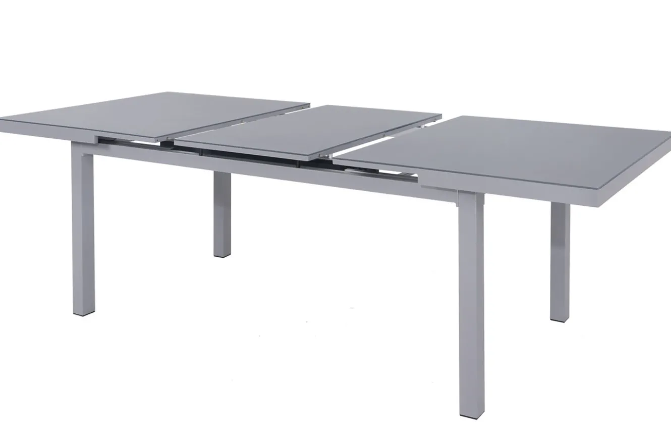 OUTFLEXX Premium Garten-Essgruppe, silber/grau, Alu/Textilene, Ausziehtisch 180/240 x 100 cm, 8 Klappstühle