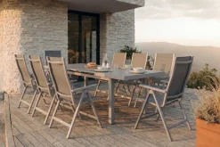 OUTFLEXX Premium Garten-Essgruppe, silber/grau, Alu/Textilene, Ausziehtisch 180/240 x 100 cm, 8 Klappstühle