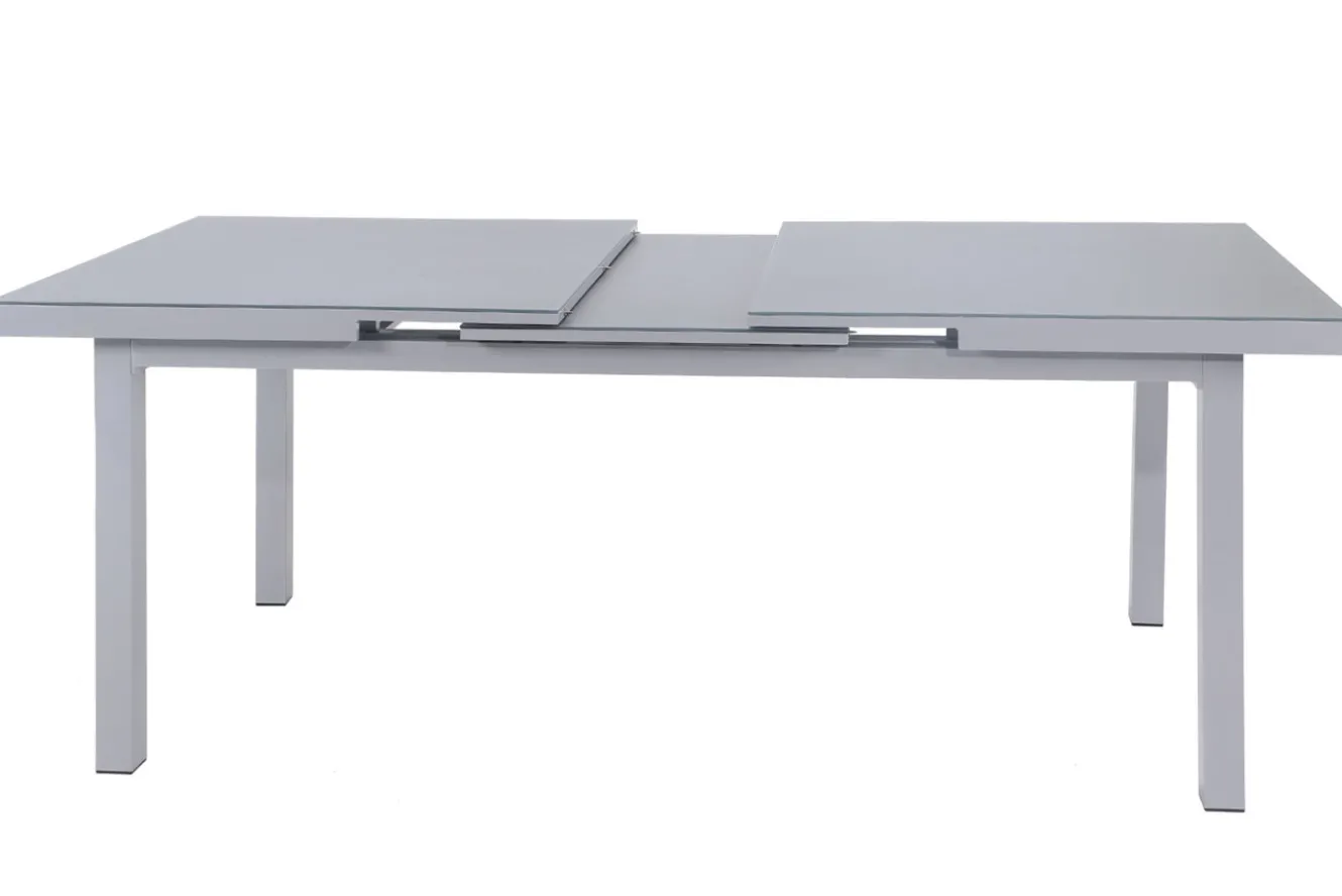 OUTFLEXX Premium Garten-Essgruppe, silber/grau, Alu/Textilene, Ausziehtisch 180/240 x 100 cm, 8 Klappstühle