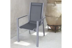 OUTFLEXX Premium Garten-Essgruppe, silber/grau, Alu/Textilene, Ausziehtisch 180/240 x 100 cm, 8 Stapelsessel
