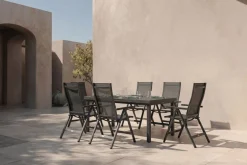 OUTFLEXX Premium Garten-Essgruppe, anthrazit/grau, Alu/Textilene, Ausziehtisch 180/240x100cm, 6 Klappstühle