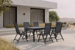 OUTFLEXX Premium Garten-Essgruppe, anthrazit/grau, Alu/Textilene, Ausziehtisch 180/240x100cm, 6 Klappstühle