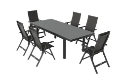 OUTFLEXX Premium Garten-Essgruppe, anthrazit/grau, Alu/Textilene, Ausziehtisch 180/240x100cm, 6 Klappstühle