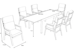 OUTFLEXX Premium Garten-Essgruppe, anthrazit matt, Aluminium/Polyester/Spraystone/Teak, 160/260 x 100 cm, 6 Stapelsessel