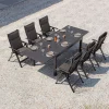 OUTFLEXX Premium Garten-Essgruppe, anthrazit matt/schwarz, Alu/Spraystone/Textilene, 160/260 x 100 cm, 6 Klappstühle inkl. 6 Auflagen