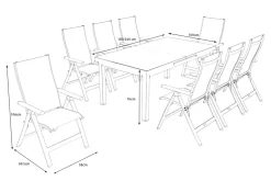 OUTFLEXX Premium Garten-Essgruppe, anthrazit/grau, Alu/Textilene, Ausziehtisch 180/240x100cm, 8 Klappstühle
