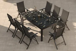 OUTFLEXX Premium Garten-Essgruppe, anthrazit/grau, Alu/Textilene, Ausziehtisch 180/240x100cm, 8 Klappstühle