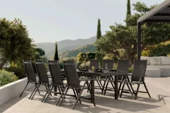 OUTFLEXX Premium Garten-Essgruppe, anthrazit/grau, Alu/Textilene, Ausziehtisch 180/240x100cm, 8 Klappstühle