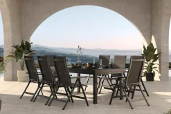 OUTFLEXX Premium Garten-Essgruppe, anthrazit/grau, Alu/Textilene, Ausziehtisch 180/240x100cm, 8 Klappstühle