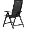 OUTFLEXX Premium Garten-Essgruppe, anthrazit matt/schwarz, Alu/Textilene/Spraystone, Tisch 160/260 x 100 cm, ausziehbar, 6 Klappstühle