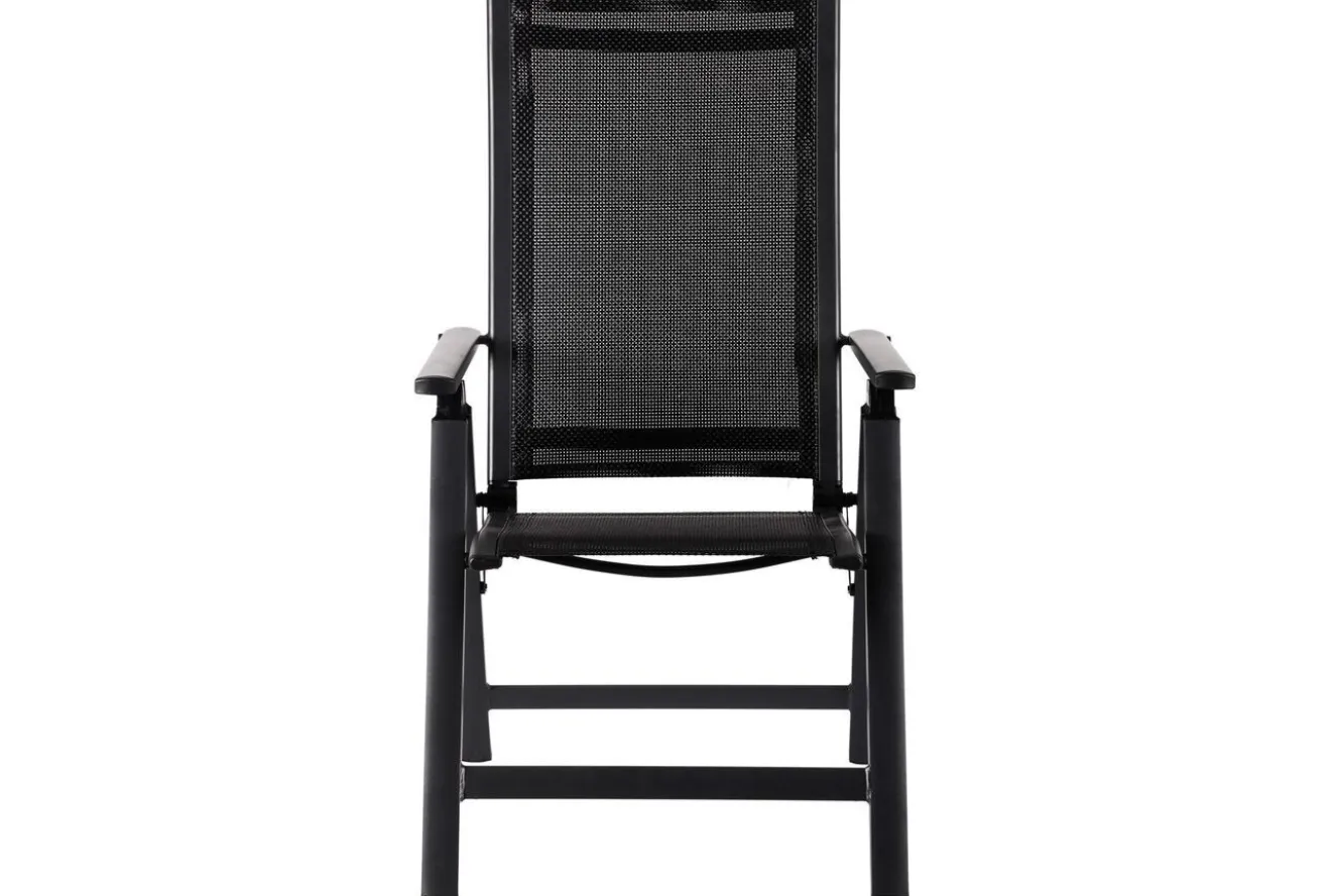 OUTFLEXX Premium Garten-Essgruppe, anthrazit matt/schwarz/natur, Alu/Spraystone/Textilene, 160/260 x 100 cm, 6 Klappstühle inkl. 6 Auflagen