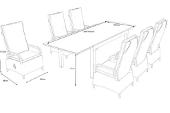 OUTFLEXX Premium Garten-Essgruppe, anthrazit matt/grau, Aluminium Polyrattan, Tisch 160/260 x 100 cm, 6 Dining-Sessel