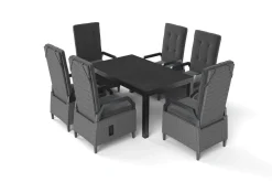OUTFLEXX Premium Garten-Essgruppe, anthrazit matt/grau, Aluminium Polyrattan, Tisch 160/260 x 100 cm, 6 Dining-Sessel