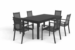OUTFLEXX Premium Garten-Essgruppe, OUTFLEXX® anthrazit matt, Alu/Textilene, Tisch 180/240x100cm, 6 Stapelsessel