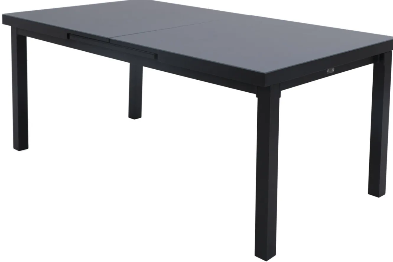 OUTFLEXX Premium Garten-Essgruppe, OUTFLEXX® anthrazit matt, Alu/Textilene, Tisch 180/240x100cm, 6 Stapelsessel