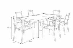 OUTFLEXX Premium Garten-Essgruppe, OUTFLEXX® anthrazit matt, Alu/Textilene, Tisch 180/240x100cm, 6 Stapelsessel