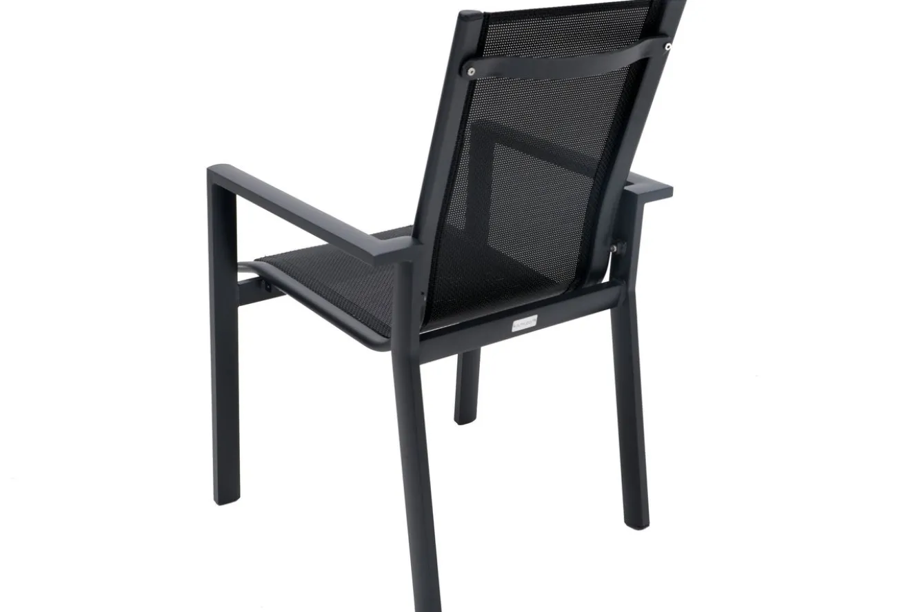 OUTFLEXX Premium Garten-Essgruppe, OUTFLEXX® anthrazit matt, Alu/Textilene, Tisch 180/240x100cm, 6 Stapelsessel