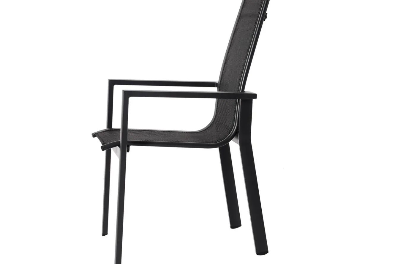OUTFLEXX Premium Garten-Essgruppe, OUTFLEXX® anthrazit matt, Alu/Textilene, Tisch 180/240x100cm, 6 Stapelsessel