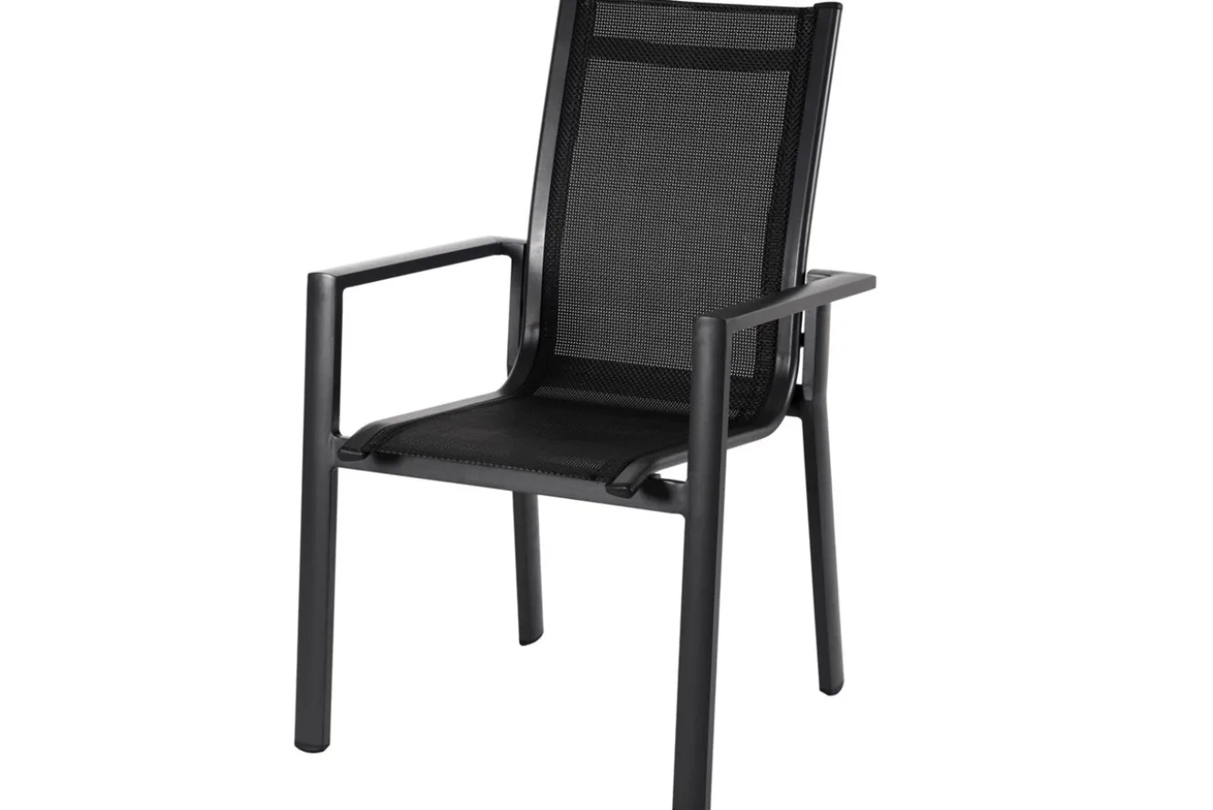 OUTFLEXX Premium Garten-Essgruppe, OUTFLEXX® anthrazit matt, Alu/Textilene, Tisch 180/240x100cm, 6 Stapelsessel