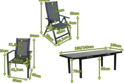 OUTFLEXX Premium Garten-Essgruppe, anthrazit/grau, Alu/Textilene, Ausziehtisch 180/240 x 100 cm, 6 Stapel-, 2 Klappstühle