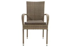 OUTFLEXX Rabida Balkon-Set, champagner-meliert, Polyrattan, Tisch 90x90 cm, 2 Stapelstühle, Glasplatte in Steinoptik