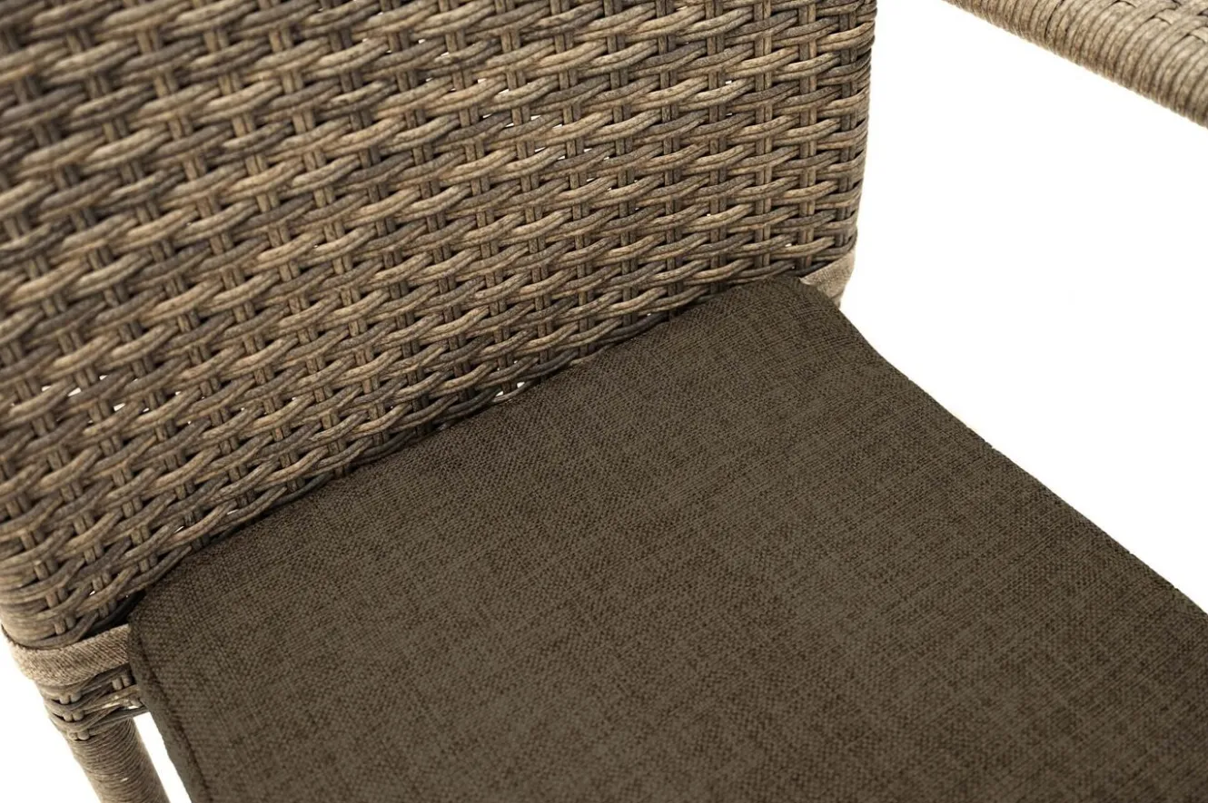 OUTFLEXX Rabida Balkon-Set, champagner-meliert, Polyrattan, Tisch 90x90 cm, 2 Stapelstühle, Glasplatte in Steinoptik