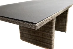 OUTFLEXX Rabida Dining Tisch, champagner-meliert, Polyrattan, 220 x 100 cm, Glasplatte in Steinoptik