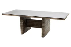 OUTFLEXX Rabida Dining Tisch, champagner-meliert, Polyrattan, 220 x 100 cm, Glasplatte in Steinoptik