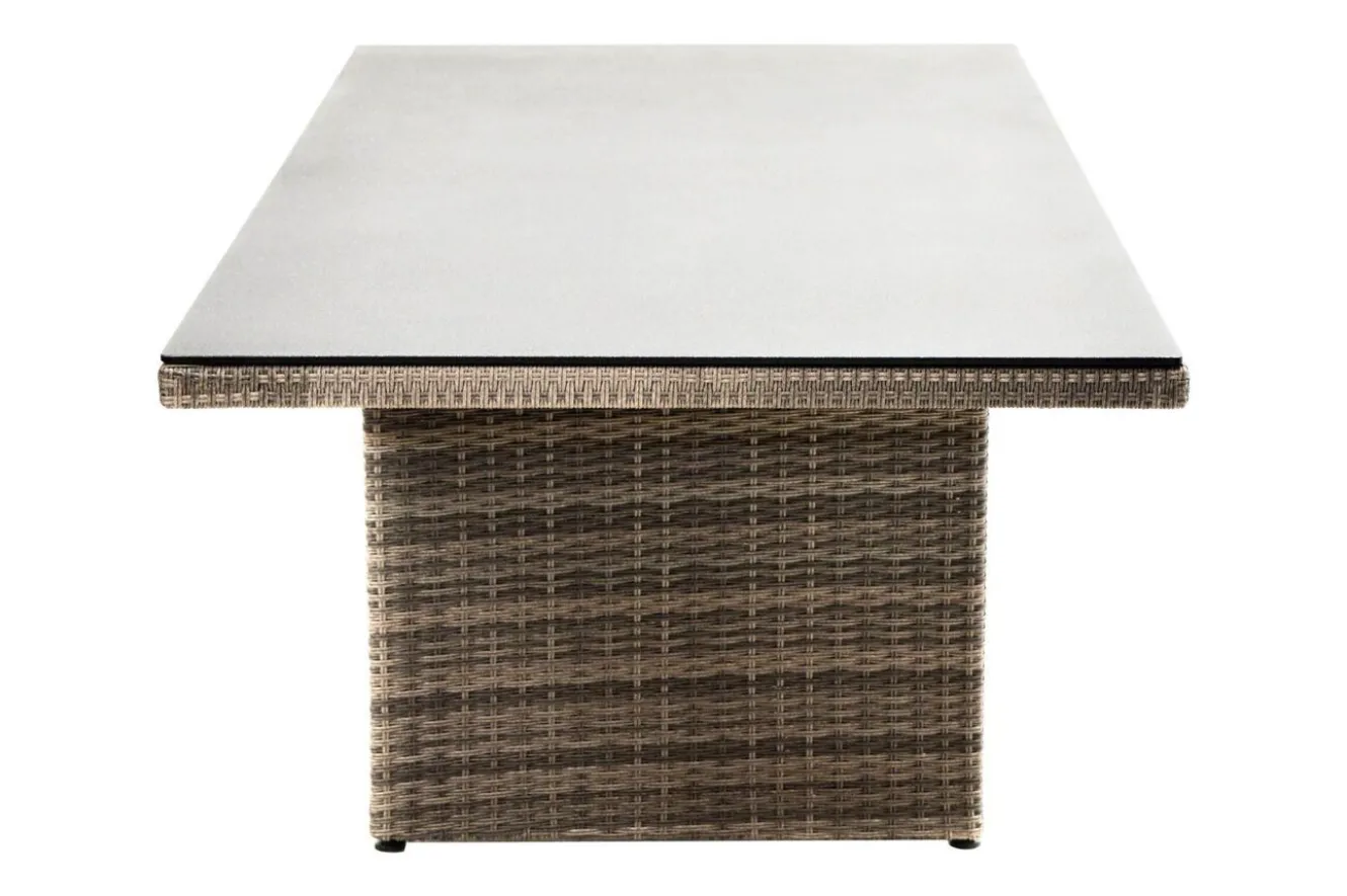 OUTFLEXX Rabida Dining Tisch, champagner-meliert, Polyrattan, 220 x 100 cm, Glasplatte in Steinoptik