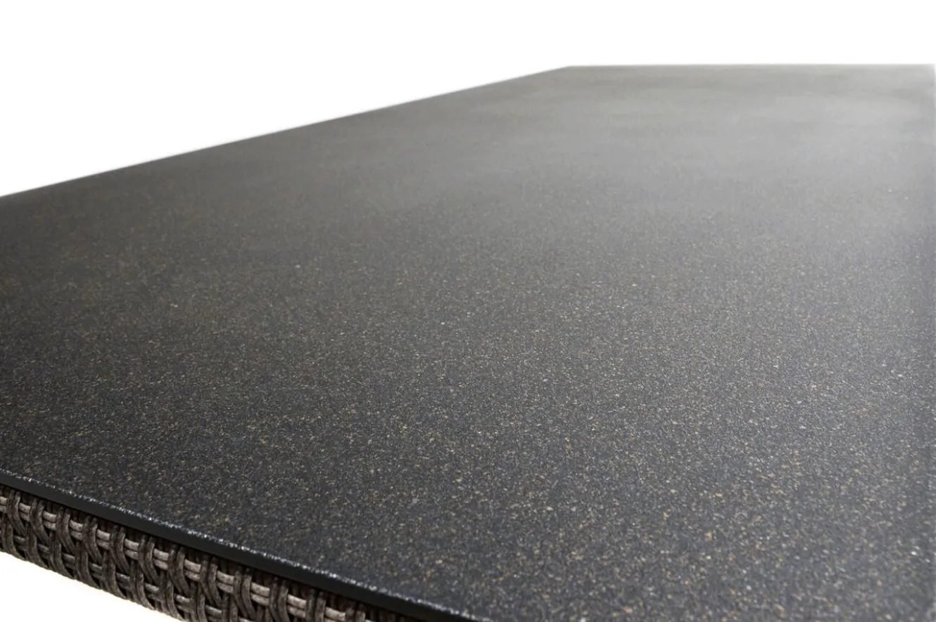 OUTFLEXX Rabida Dining Tisch, champagner-meliert, Polyrattan, 220 x 100 cm, Glasplatte in Steinoptik