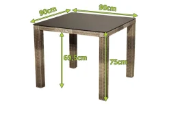 OUTFLEXX Rabida Dining Tisch, champagner-meliert, Polyrattan, 90 x 90 cm, Glasplatte in Steinoptik