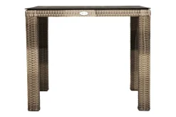 OUTFLEXX Rabida Dining Tisch, champagner-meliert, Polyrattan, 90 x 90 cm, Glasplatte in Steinoptik