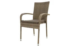 OUTFLEXX Rabida Garten-Essgruppe, champagner-meliert, Polyrattan, Tisch 90 x 90 cm, 4 Stapelstühle, Glasplatte in Steinoptik