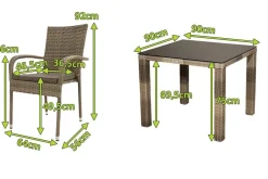 OUTFLEXX Rabida Garten-Essgruppe, champagner-meliert, Polyrattan, Tisch 90 x 90 cm, 4 Stapelstühle, Glasplatte in Steinoptik