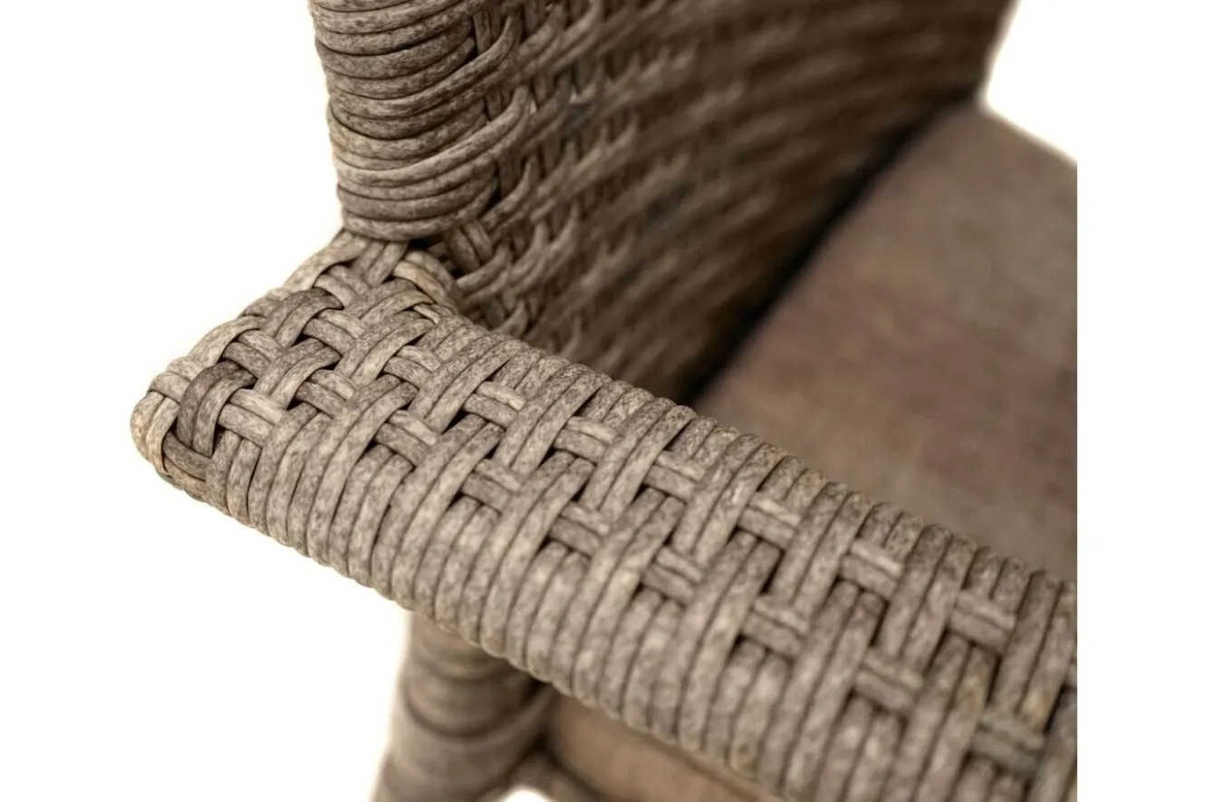 OUTFLEXX Rabida Garten-Essgruppe, champagner-meliert, Polyrattan, Tisch 90 x 90 cm, 4 Stapelstühle, Glasplatte in Steinoptik