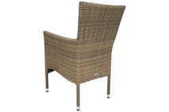 OUTFLEXX Rabida Garten-Essgruppe, champagner-meliert, Polyrattan, Tisch 90 x 90 cm, 4 Stapelsessel, Glasplatte in Steinoptik
