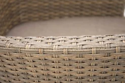 OUTFLEXX Rabida Garten-Essgruppe, champagner-meliert, Polyrattan, Tisch 90 x 90 cm, 4 Stapelsessel, Glasplatte in Steinoptik