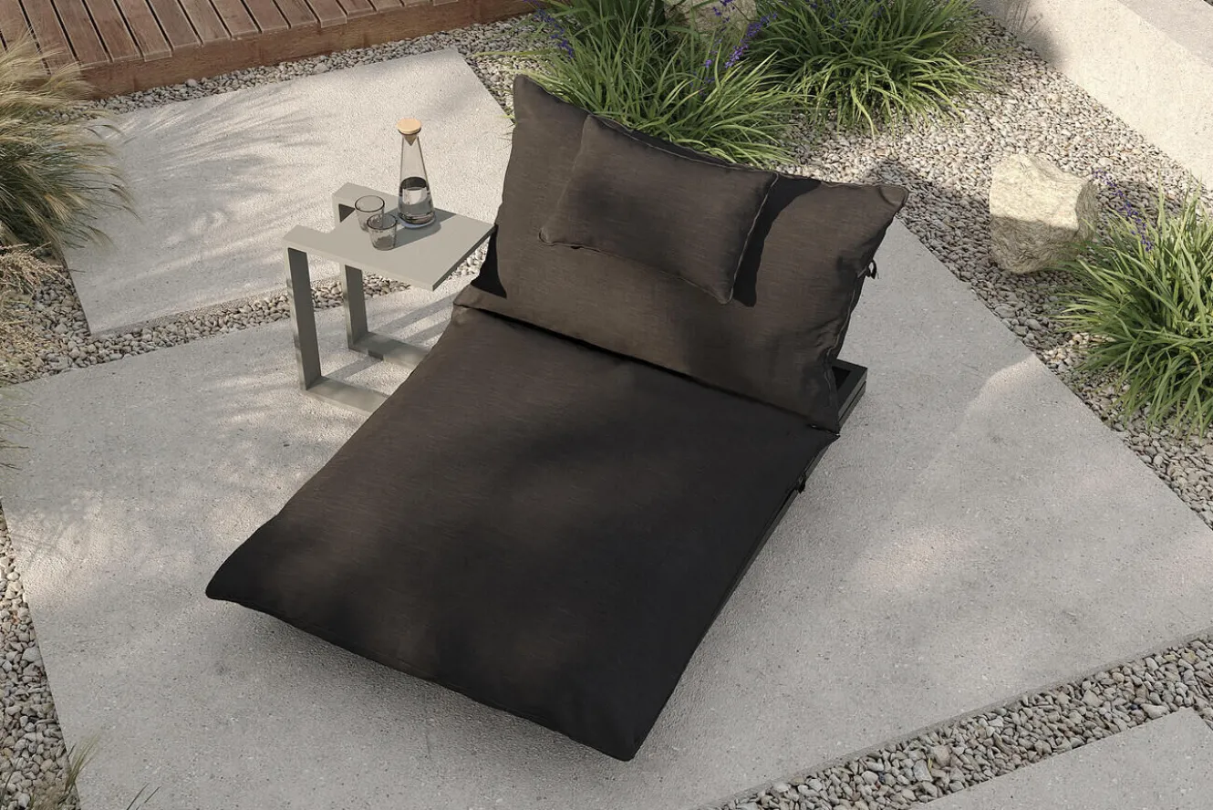 OUTFLEXX Ribe Gartenliegen-Set, dunkelgrau/schwarz, Aluminium/Polyester, 190 x 120 cm, verstellbar, inkl. Auflage und U-Beistelltisch