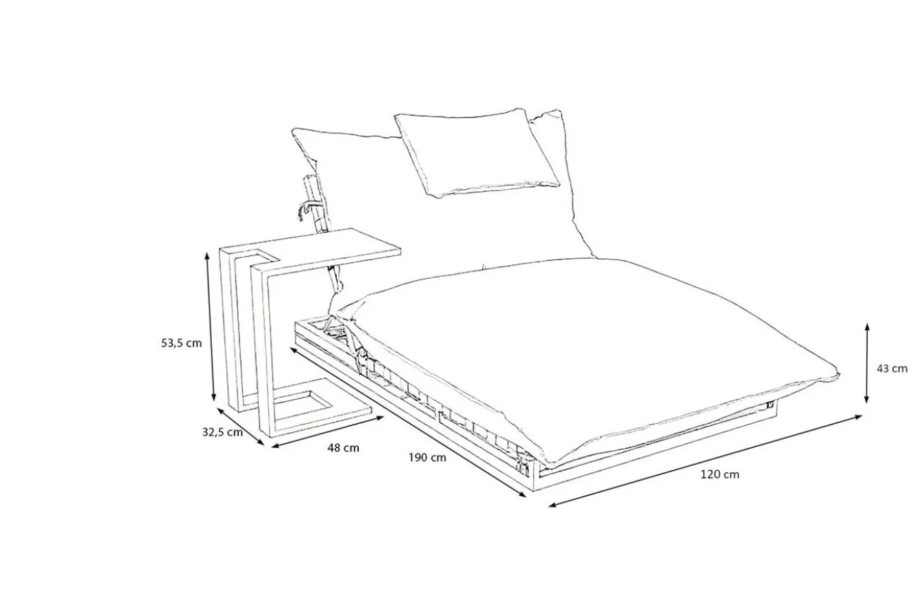 OUTFLEXX Ribe Gartenliegen-Set, dunkelgrau/schwarz, Aluminium/Polyester, 190 x 120 cm, verstellbar, inkl. Auflage und U-Beistelltisch